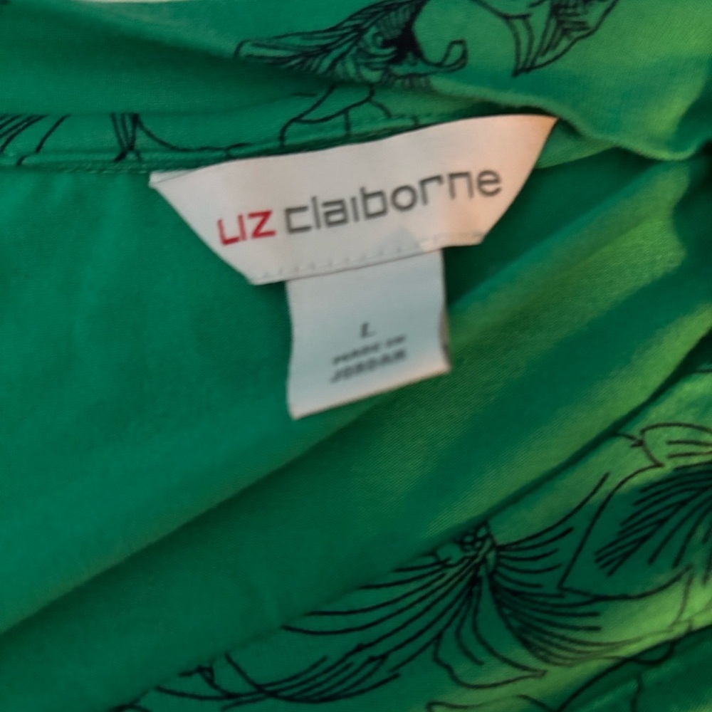 Liz Claiborne Green Navy Blue Floral Blouse - Picture 3 of 3